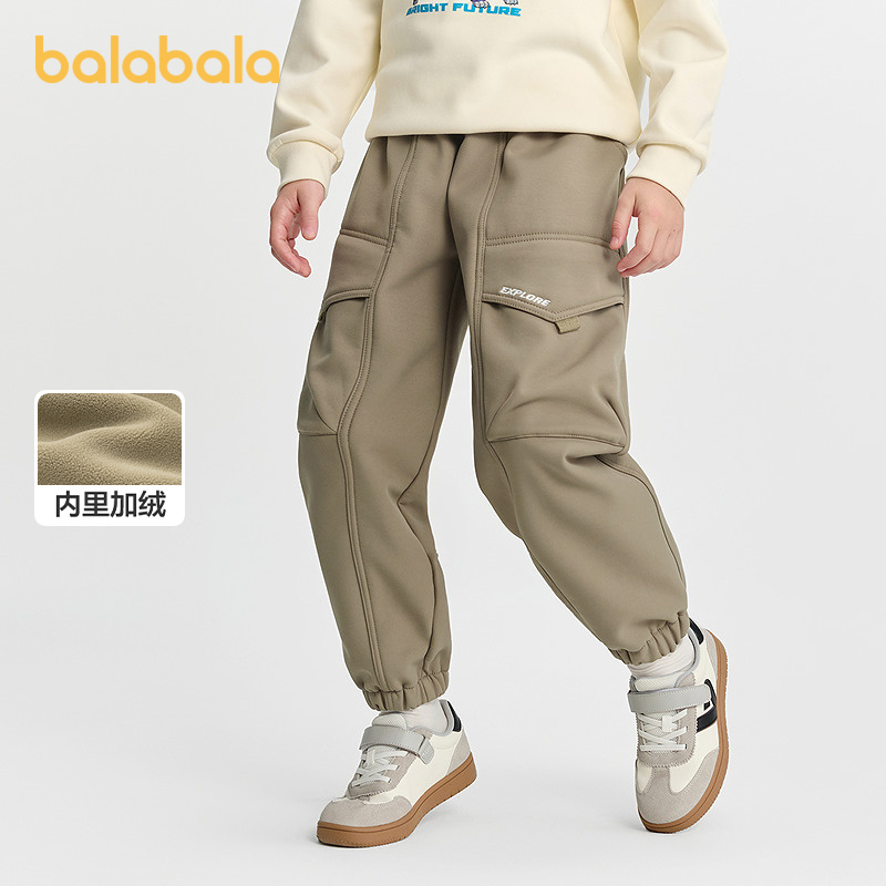 巴拉巴拉balaOne童装儿童裤子男童加绒长裤2025冬新款束脚工装裤