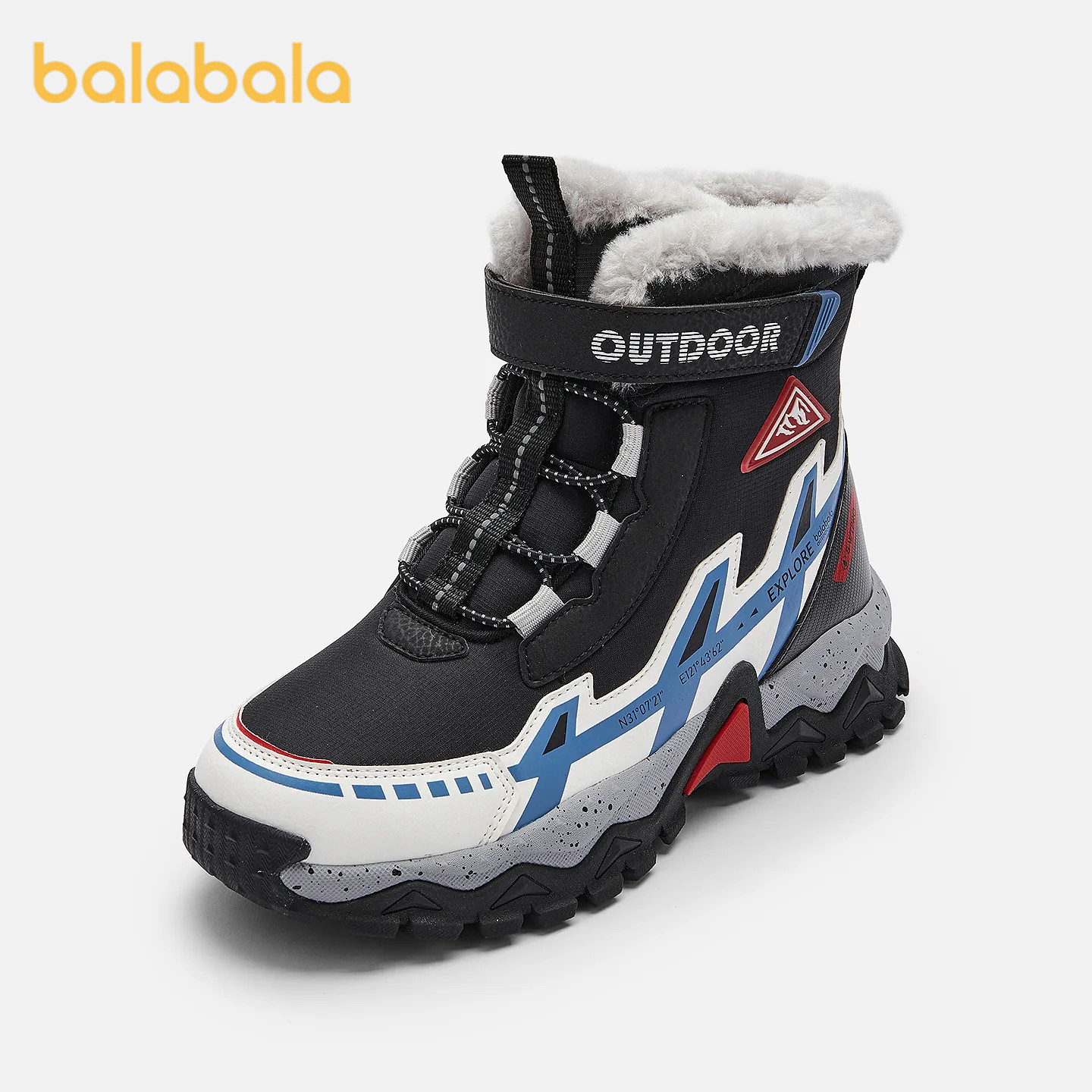 巴拉巴拉童鞋儿童运动靴男童高帮加厚加绒保暖冬靴子防滑户外潮流