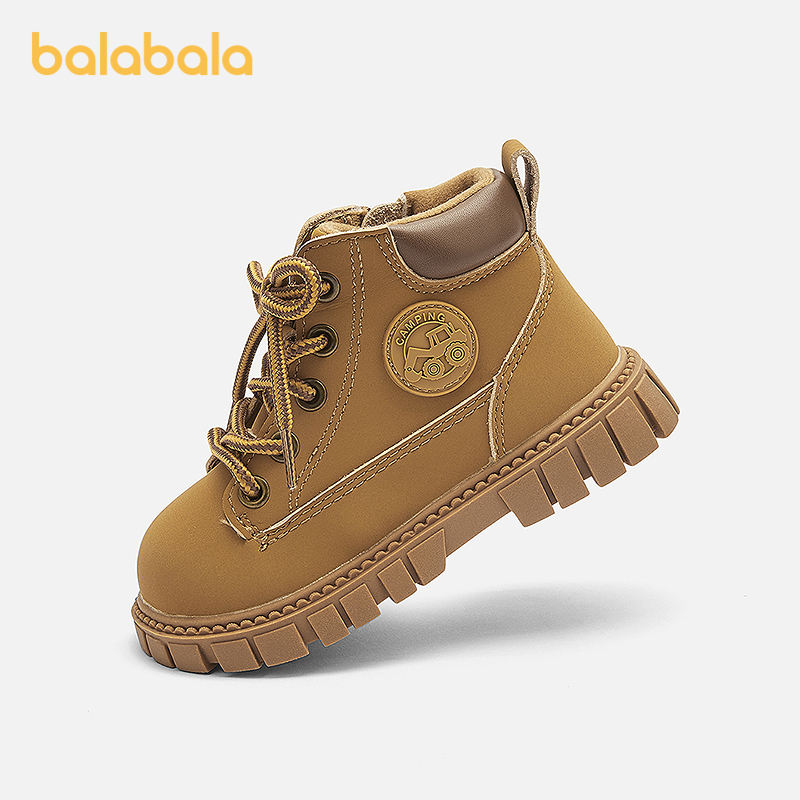 巴拉巴拉童鞋儿童马丁靴男童婴儿靴子加绒秋冬拉链款短靴户外时尚