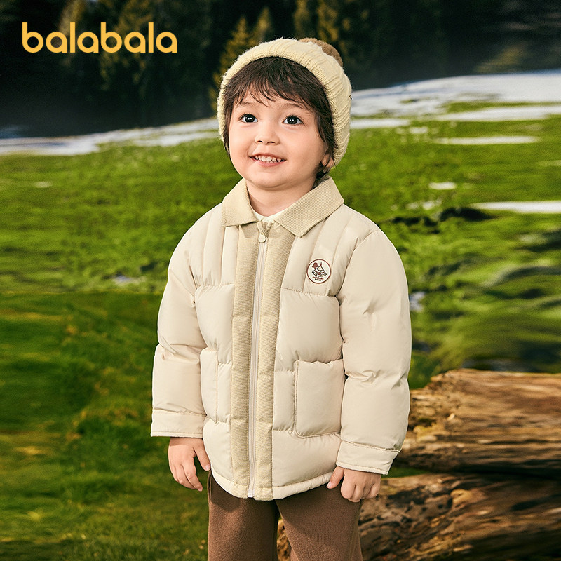 【商场同款】巴拉巴拉男童羽绒服衬衫式假两件外套2025新款冬装潮