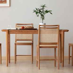 时序餐椅 致家家居北欧实木餐桌椅子餐厅靠背椅藤编餐椅家用 2把