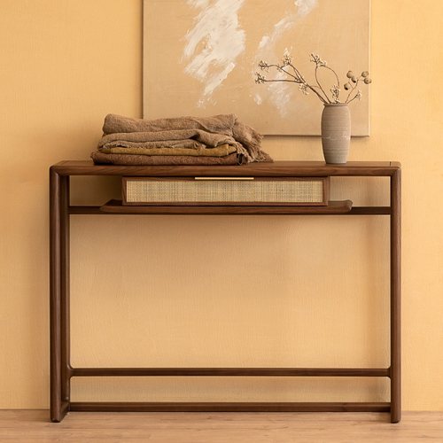 悠然家居桌子置物架靠墙藤编条案