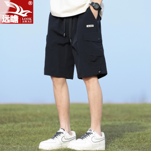 薄款 5分宽松休闲中裤 美式 冰丝工装 运动五分裤 男夏季 外穿男士 短裤