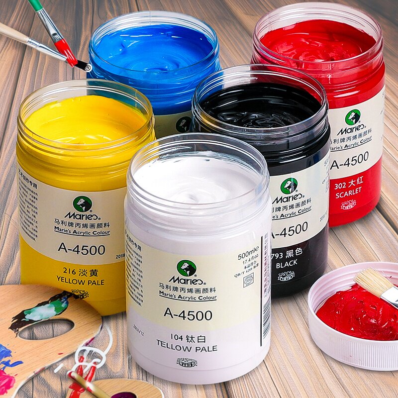 马利牌丙烯画颜料500ml大瓶黑色白色金色纺织涂鸦防水不掉色diy手绘墙绘彩绘染料材料马力300ml专用炳稀套装