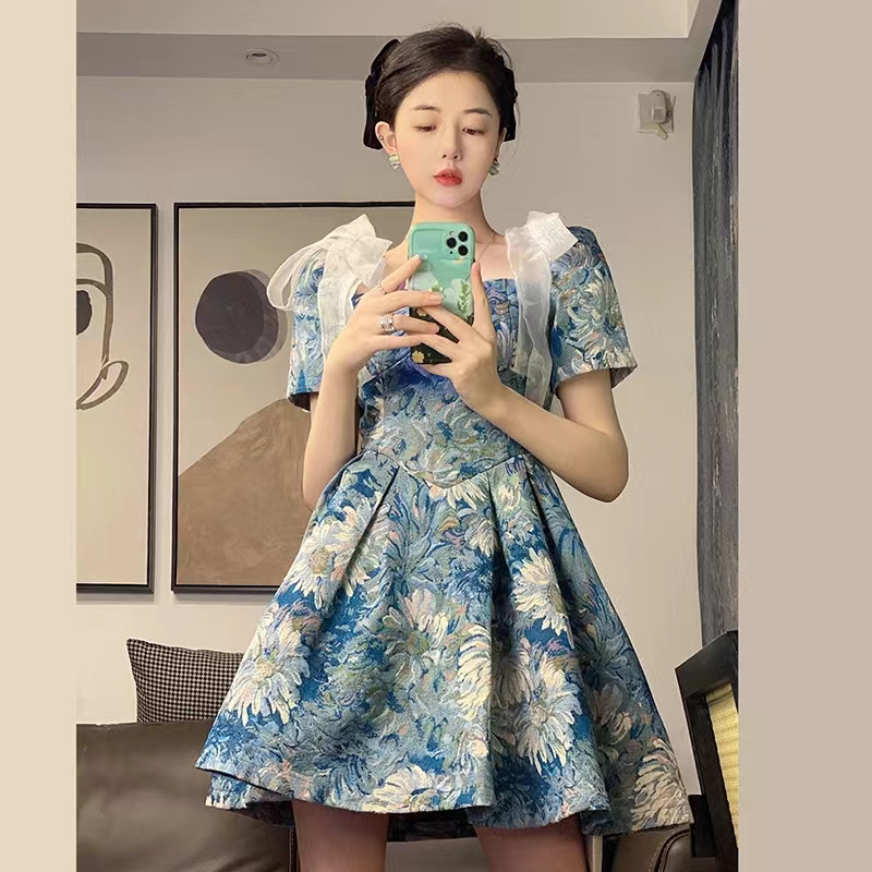 油画连衣裙女夏季新款法式高级感小众公主裙别致独特绝美裙子