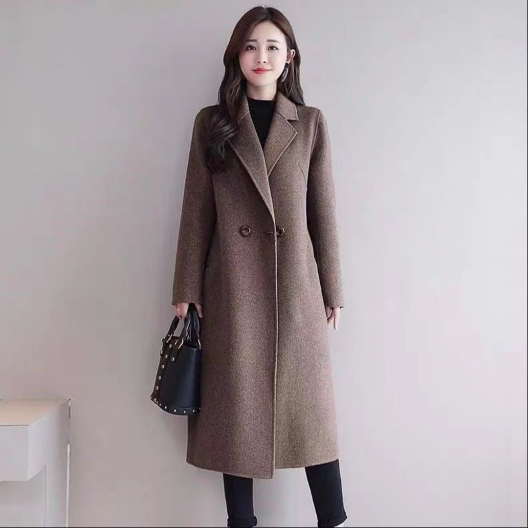 秋冬新款龙凤呢毛呢大衣女中长款过膝宽松显瘦高端流行毛呢外套女