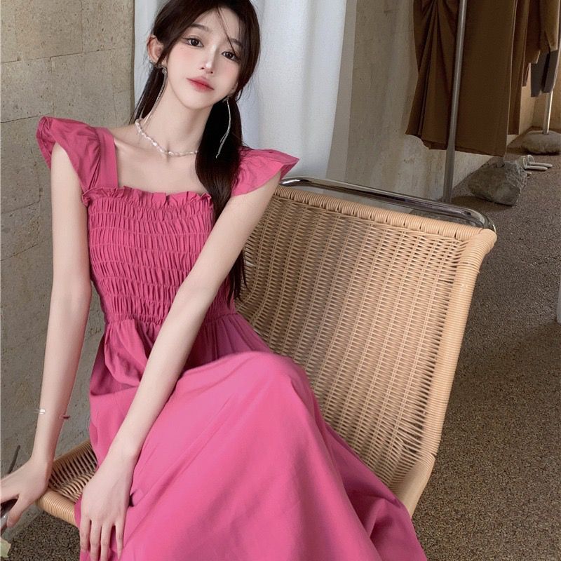 广州原版多巴胺连衣裙女夏天百搭修身显瘦显白飞飞袖连衣裙