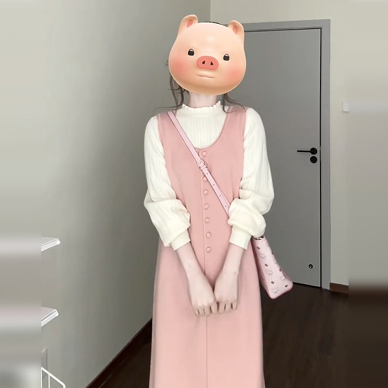 粉色背心连衣裙子女2025新款春秋季小个子法式高级感穿搭套装长裙