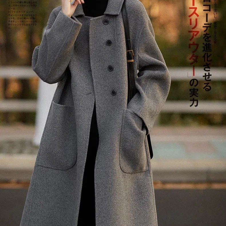 大码女装大衣女中长款2026秋冬新款宽松双面绒毛呢外套