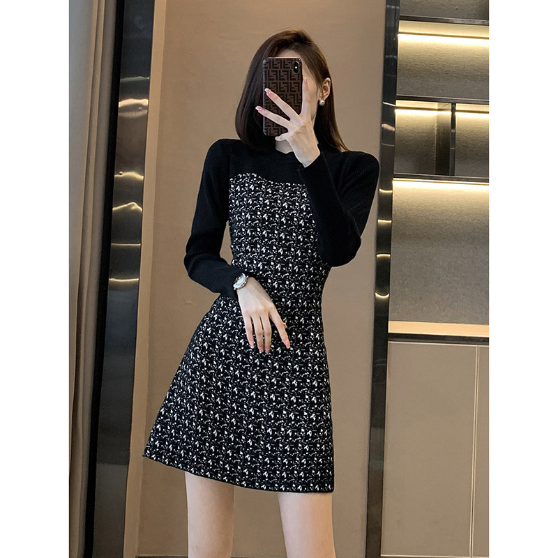 欧洲站气质名媛假两件连衣裙早秋新品轻奢高级感显瘦打底针织裙女