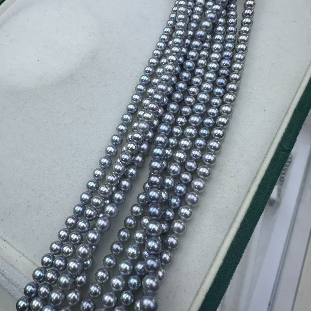 S925银 5-6mm海水银蓝光真多麻珍珠项链 XL2859