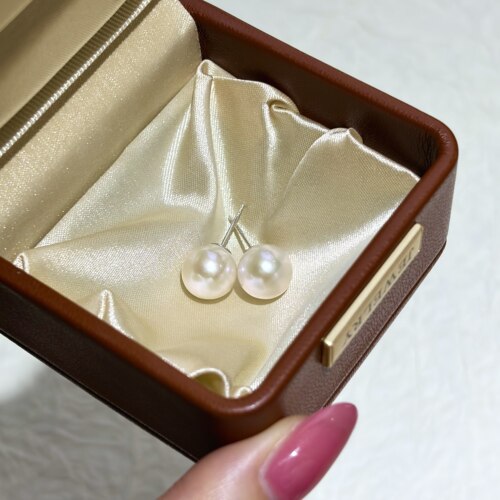 S925银10-11mm淡水圆珠曼塔玫瑰珍珠耳钉ED2343