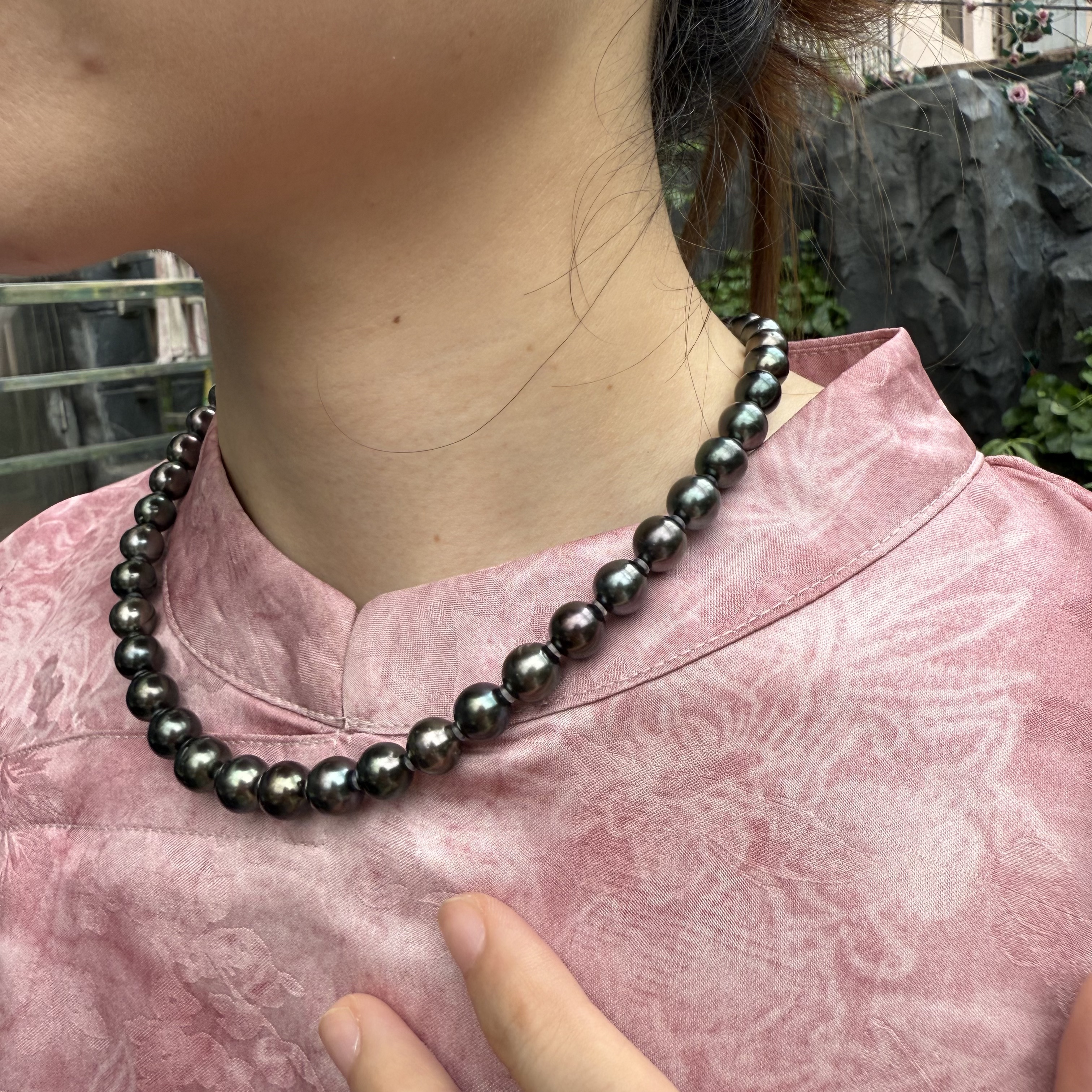 【周总生日福利】8/11mm微瑕极亮钢琴黑大溪地黑珍珠项链 XL2724