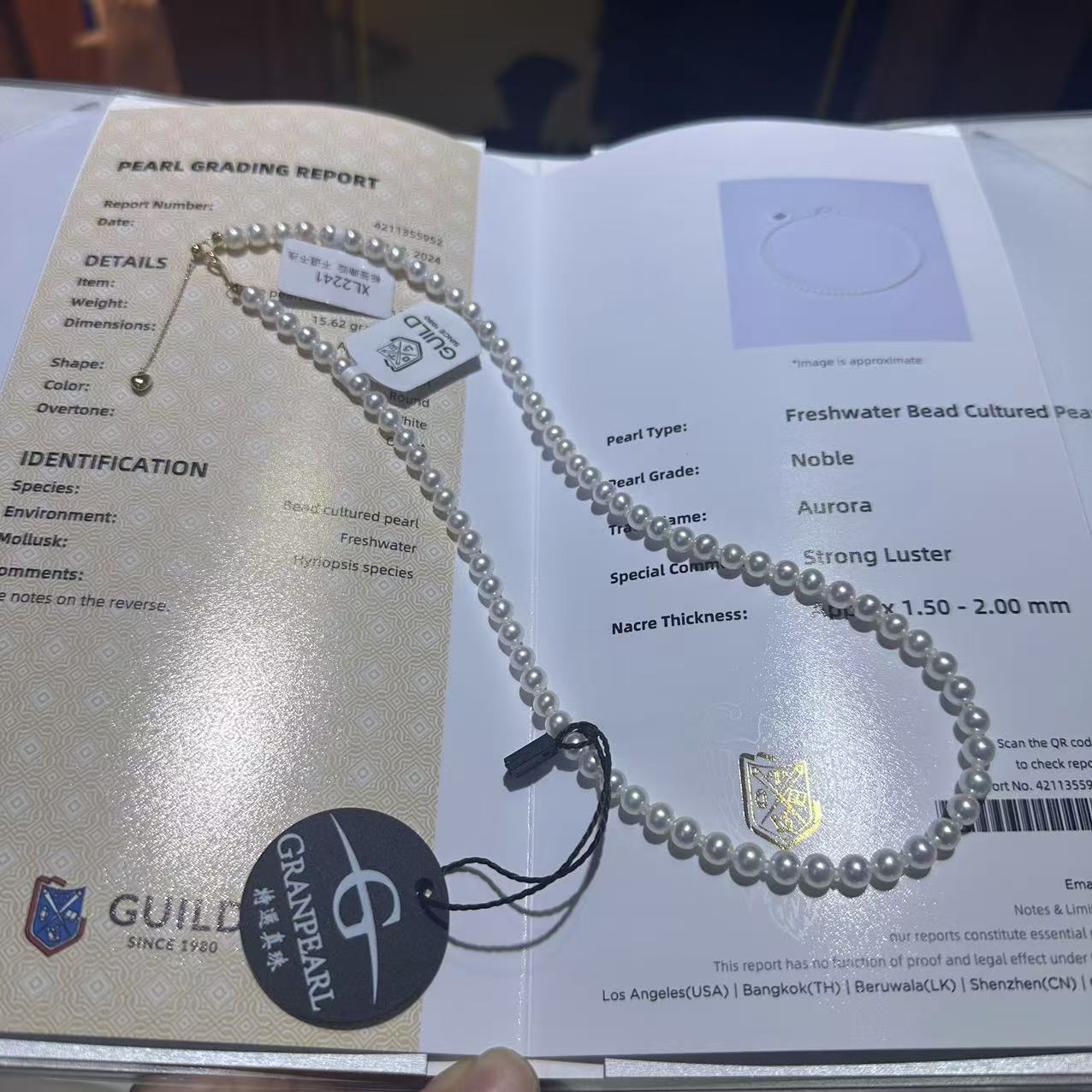 18k金5-6白透亮吉尔德特选欧若拉淡水珍珠项链XL2241