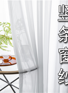北欧现代简约时尚窗纱客厅复试落地窗挂钩透光不透人白色纱帘条纹