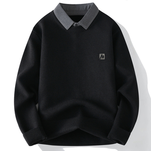 保暖打底衬衫 加绒加厚假两件针织衫 领毛衣 男士 侨迪蒙拉高端秋冬季