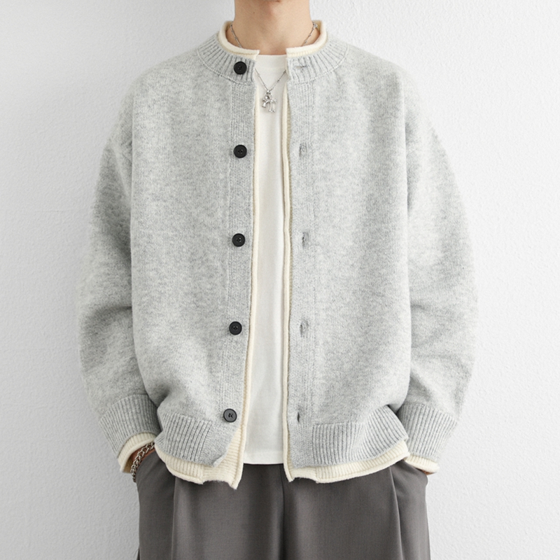 侨迪蒙拉假两件男士秋冬季针织开衫时尚品质线衣外套百搭潮牌毛衣