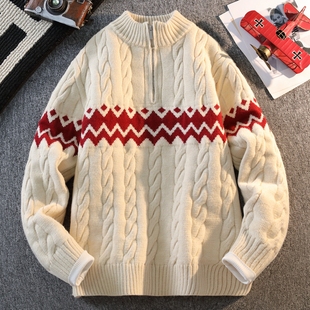 侨迪蒙拉秋冬季新款半高领重磅针织衫男半拉链毛线衣内搭潮牌毛衣