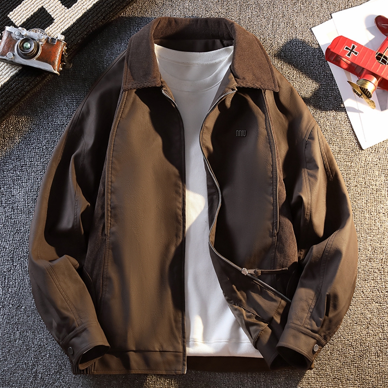 侨迪蒙拉翻领高端男士春秋季皮衣夹克高级感潮牌帅气秋冬款外套
