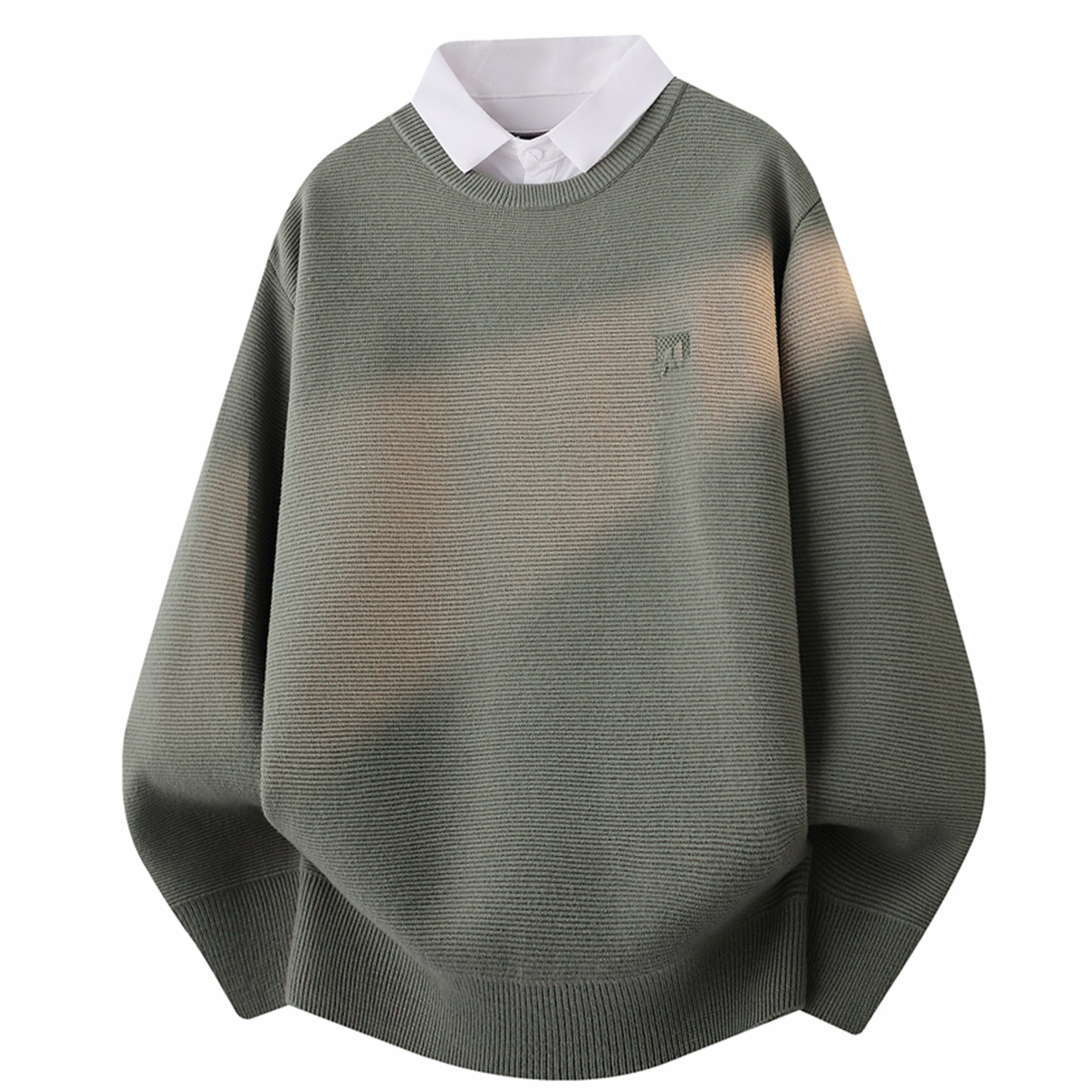 侨迪蒙拉肌理感秋冬季衬衫领针织衫时尚保暖假两件线衣高端潮毛衣