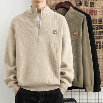侨迪蒙拉立领半拉链高品质男士针织衫秋冬季保暖加厚百搭潮牌毛衣