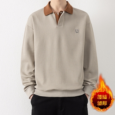 侨迪蒙拉高端男士翻领秋冬款加绒加厚卫衣保暖内搭潮牌长袖内搭