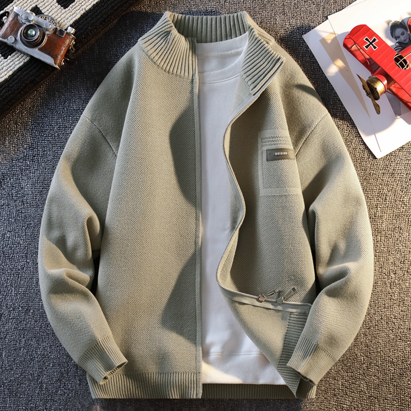 侨迪蒙拉秋冬季男士立领针织开衫高端毛衣夹克加厚保暖潮牌外套