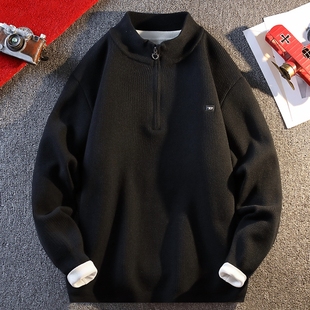 针织上衣质感线衣内搭新款 半拉链时尚 潮牌毛衣 男士 侨迪蒙拉秋冬季