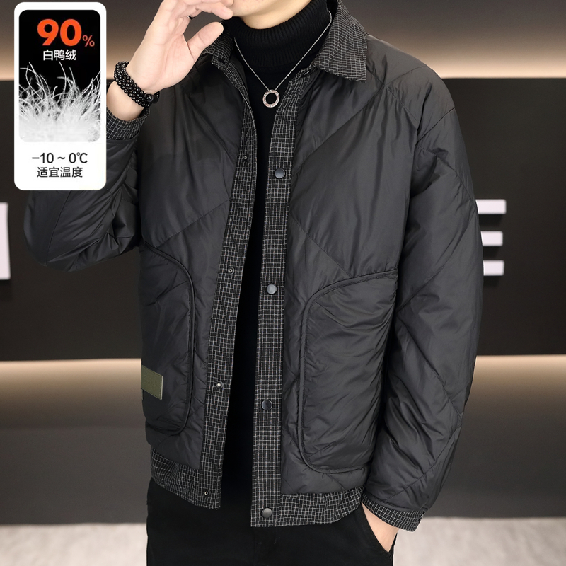 侨迪蒙拉高端品牌男士轻薄夹克羽绒服冬季保暖翻领假两件冬装外套