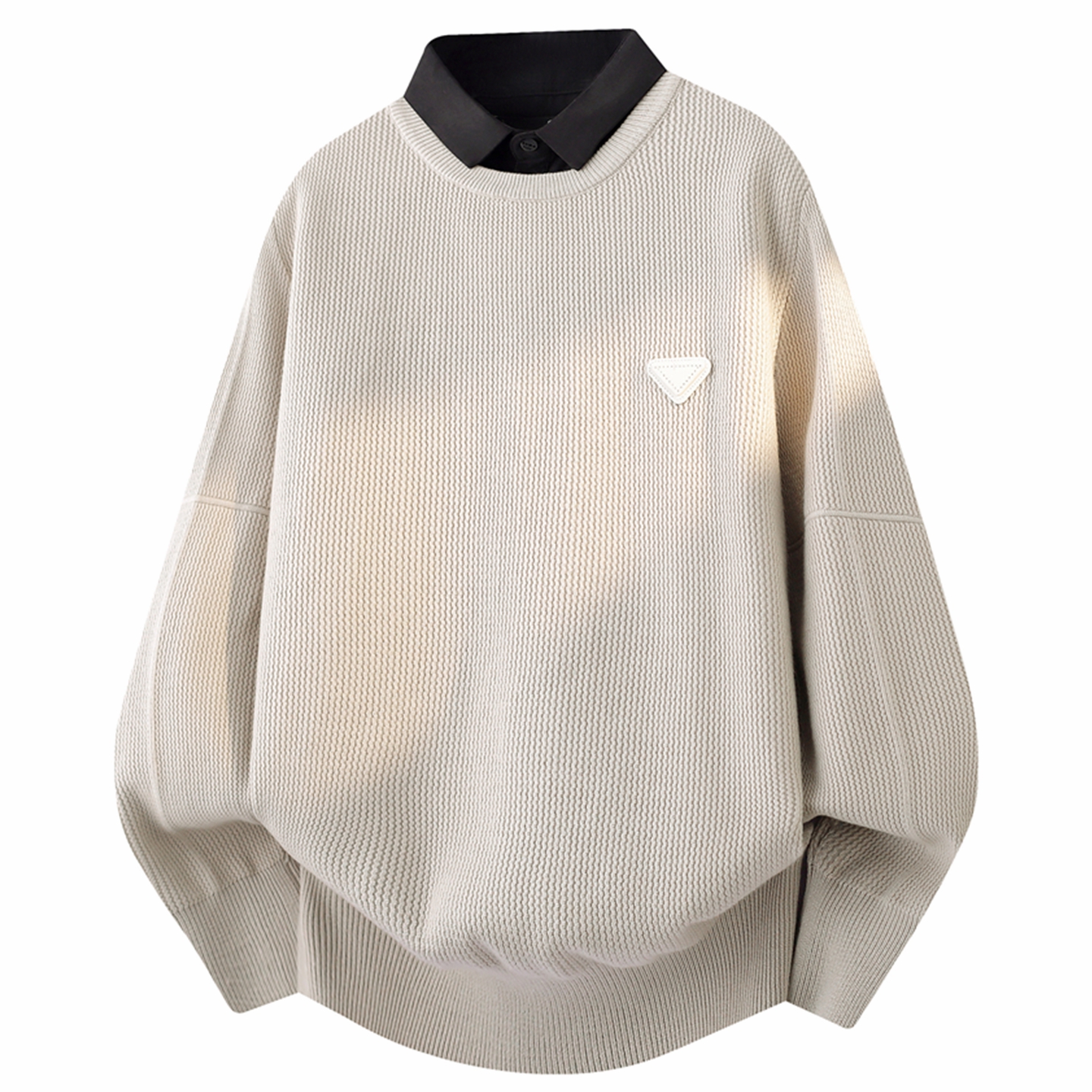 侨迪蒙拉高级感男士假两件针织衫加厚保暖衬衫领潮牌毛衣内搭打底