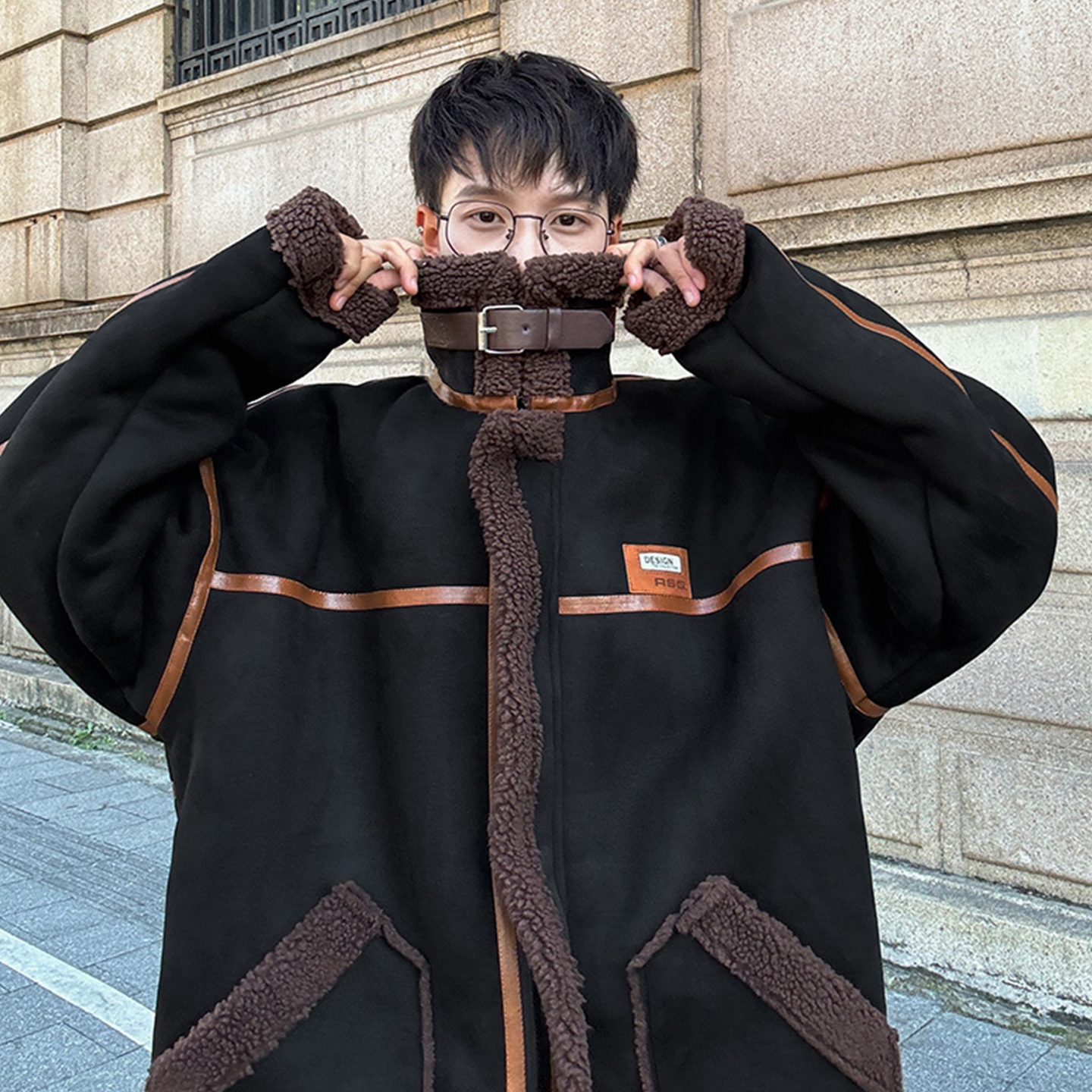 羊羔毛秋冬季新款男士加厚保暖棉衣青少年个性时尚外套潮牌棉服