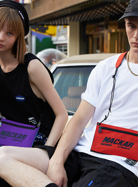 潮牌撞色斜挎包女ins嘻哈蹦迪街头潮流百搭旅行证件包单肩小包男