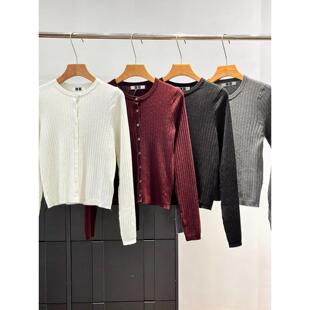 女装2026春秋新款淑女显瘦罗纹圆领针织短开衫外套478336 481408