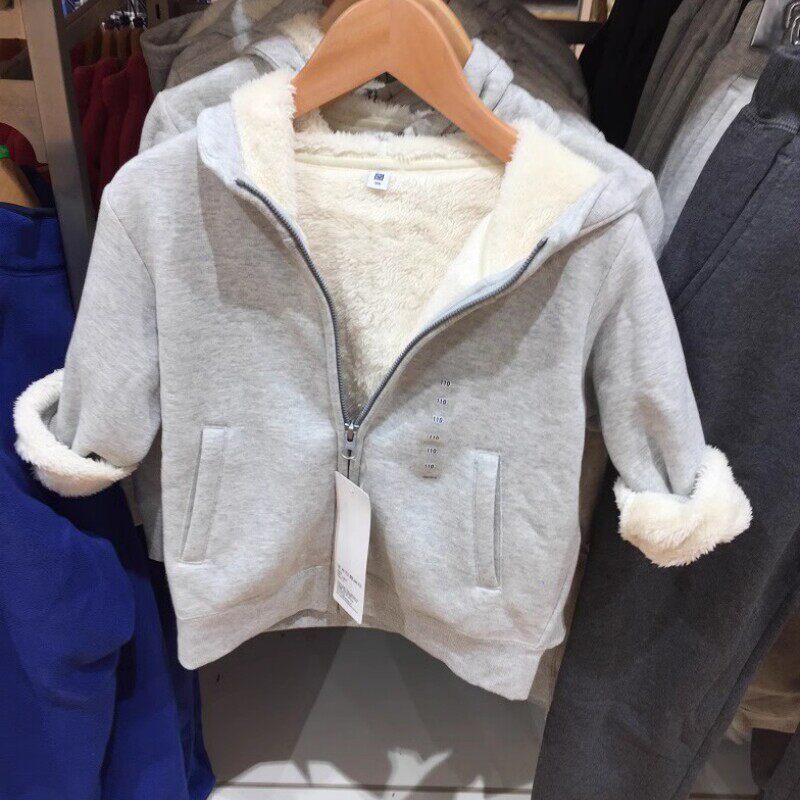 日系童装/男童/女童羊羔绒运动拉链连帽外套加绒卫衣462198