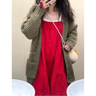 日单2023春夏季亲子女童度假裙泡泡纱连衣裙打褶吊带裙454268