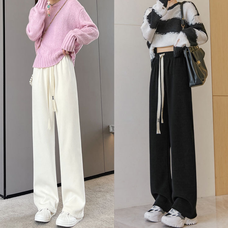 白色雪尼尔阔腿裤女显瘦舒适直筒