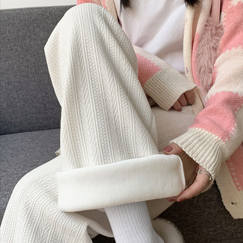 麦穗雪尼尔裤子女秋冬季2025新款外穿加绒小个子窄版休闲阔腿裤子