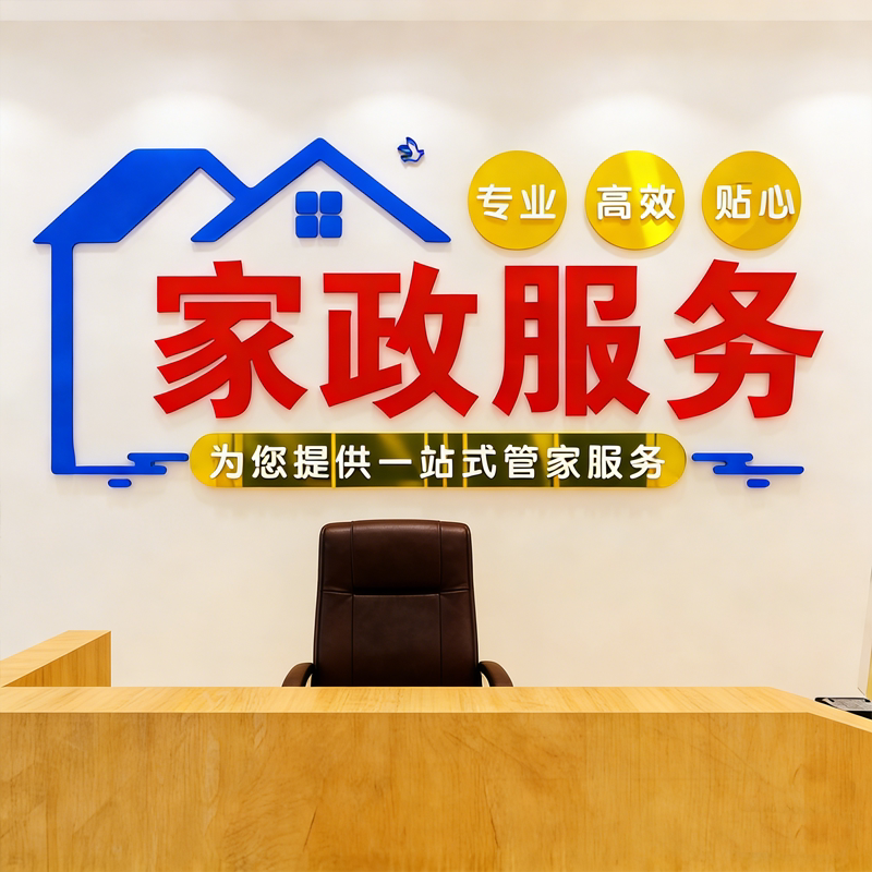 家政服务公司文化背景墙面装饰保姆洁前台布置广告玻璃门广告贴纸