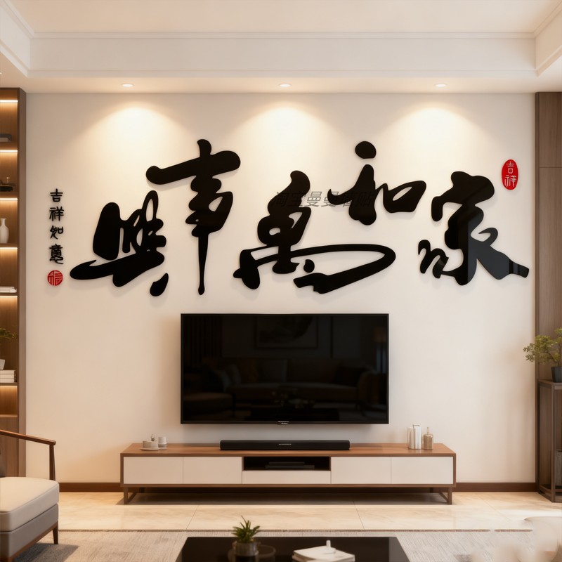 家和万事兴书法文字贴纸饭店餐厅墙面装饰过年元旦新年3d立体墙贴
