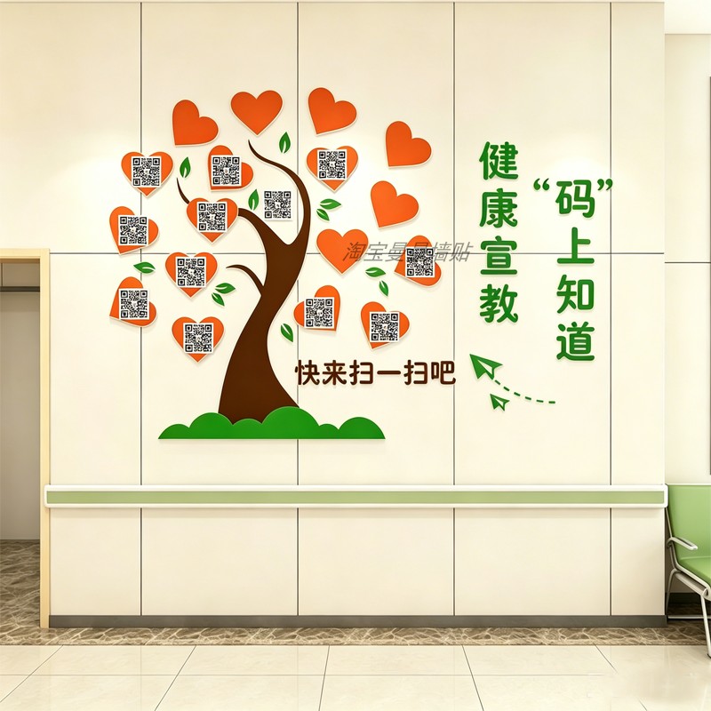 健康宣传教树医院大厅科室走廊过道二维码照片文化墙贴画装饰布置