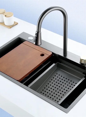 75x46枪灰色水槽大单槽304不锈钢厨房家用台中下厚手工洗菜盆碗池