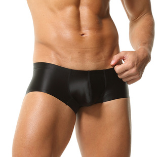 平角裤 仿缎面男士 U凸瑜伽健身跑步休闲低腰大码 纯色亮光丝滑 内裤