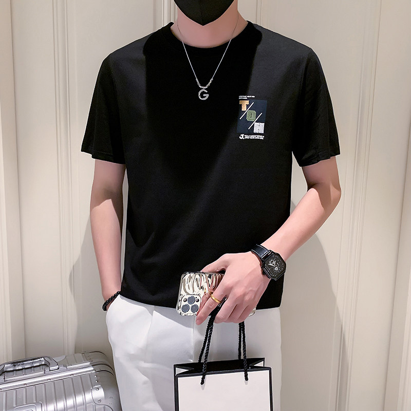 2023新款夏季短袖T恤男潮牌印花圆领半袖体恤A313-5822-P48,男装T恤,电商A313