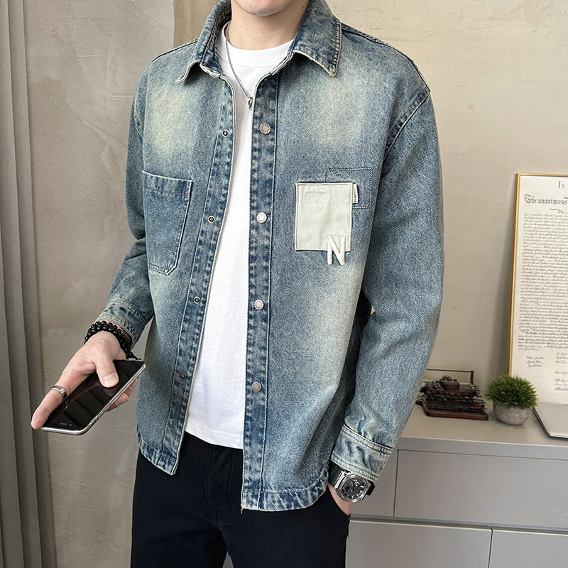 水洗牛仔夹克外套男2025新款秋季复古休闲男装上衣A313-3307-P115,男装夹克,电商A313