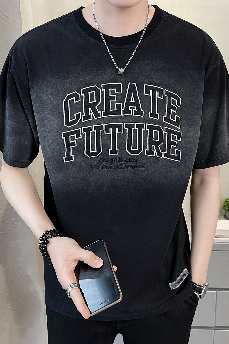 2023新款夏季短袖T恤男渐变潮牌刺绣纯体恤A313-7828-P58,男装T恤,电商A313