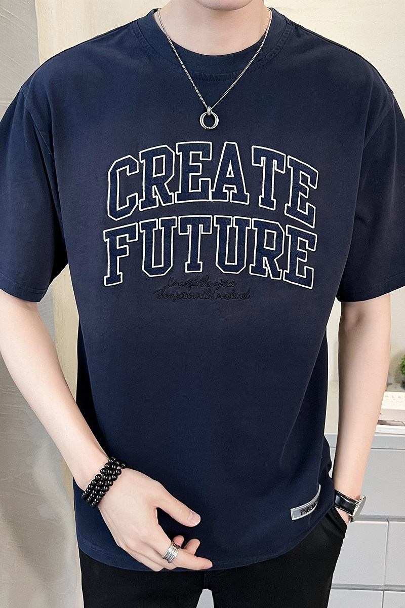 2023新款夏季短袖T恤男水洗渐变潮牌刺绣纯体恤A313-7828-P58,男装T恤,电商A313