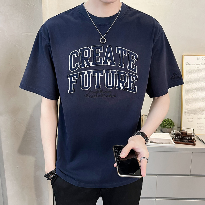 2023新款夏季短袖T恤男水洗渐变潮牌刺绣纯体恤A313-7828-P58,男装T恤,电商A313