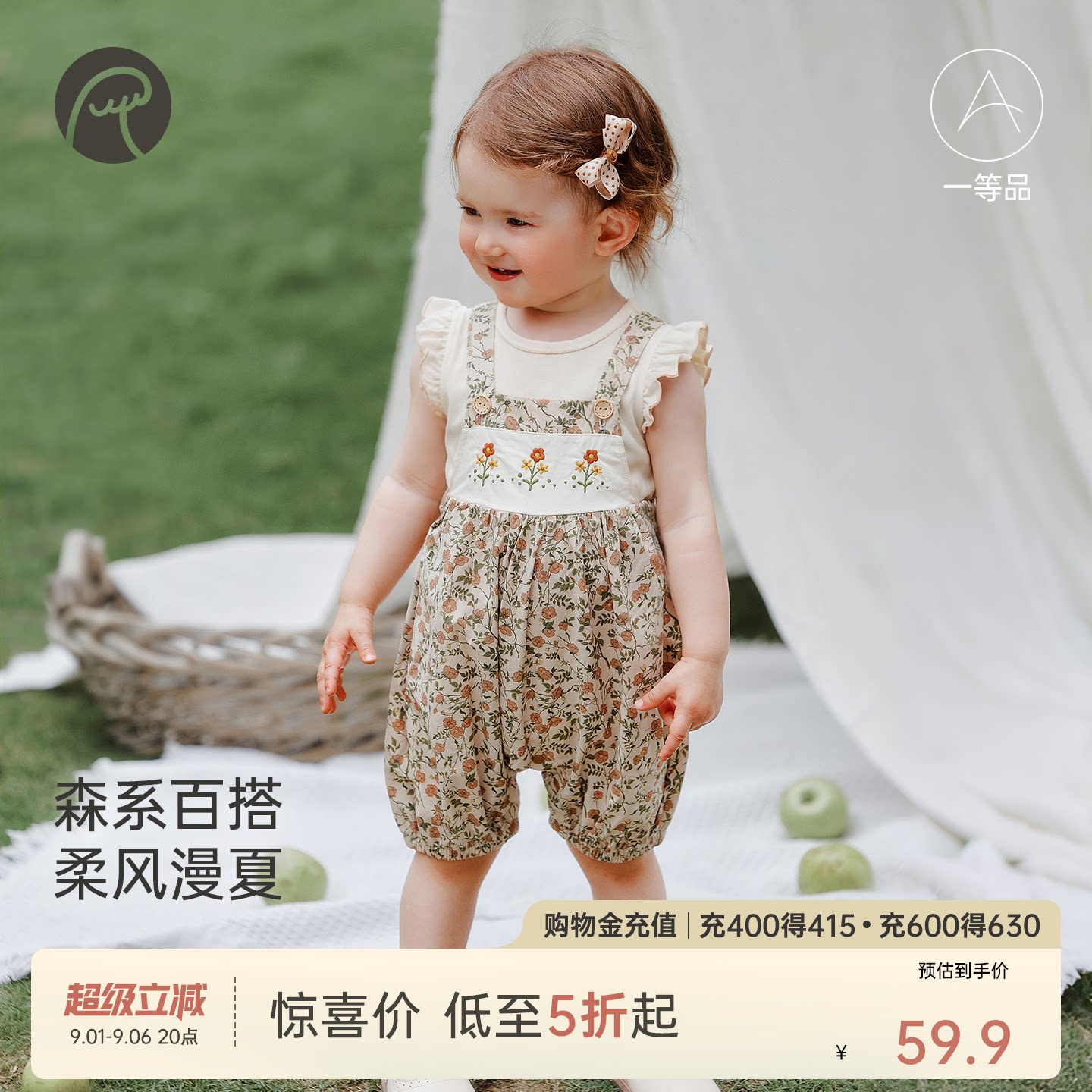 女宝宝夏季薄款连体背带裤子图片