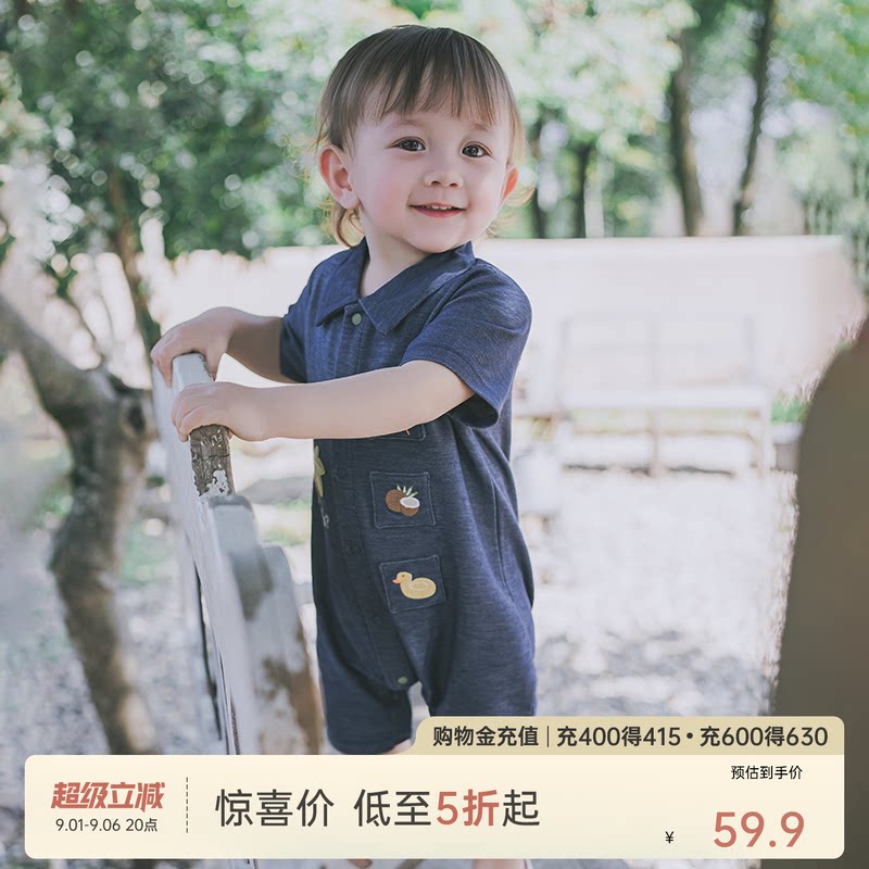 婴儿宝宝夏季牛仔短袖连体哈衣图片