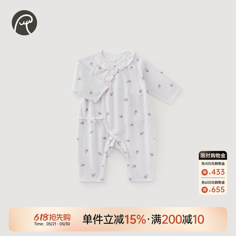 乖奇熊女宝宝连体衣服春夏季薄款弹力睡衣哈衣新生婴儿长袖和尚服